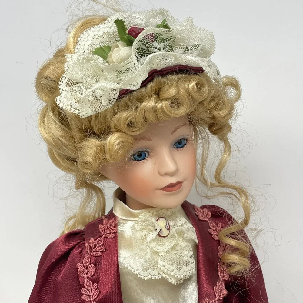 Noble Heritage Collection 1997 Porcelain Doll‎ Burgundy Lace Victorian 16 Inch